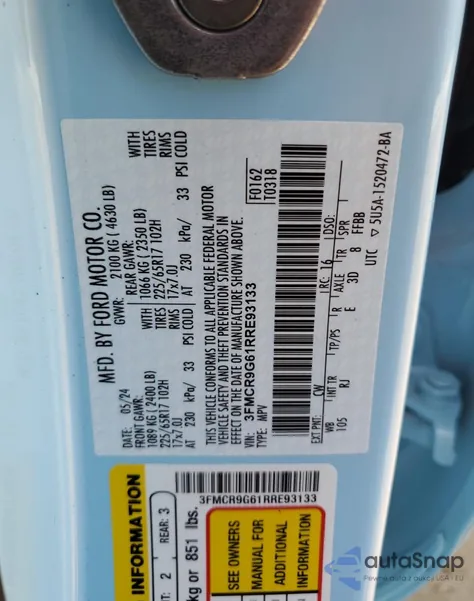 2024 Ford Bronco Sport Heritage из США, поврежденный, VIN 3FMCR9G61RRE93133